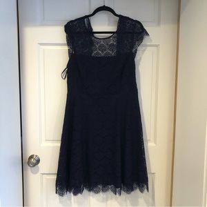 Navy Blue Short Sleeve Lace Dress